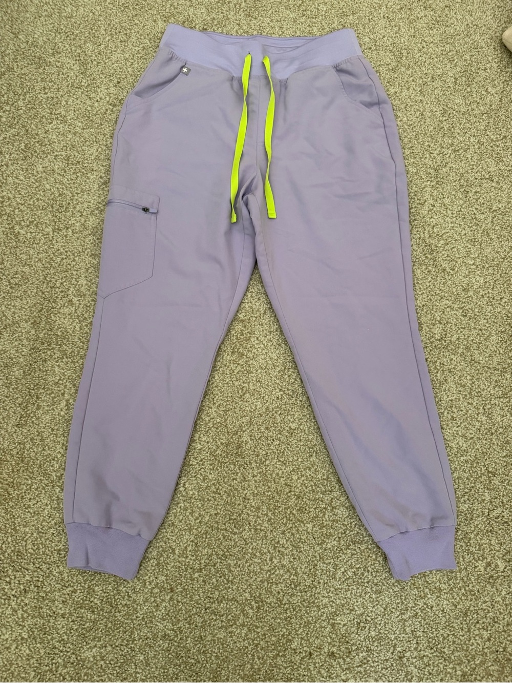 Figs Lavender Jogger Pants with Neon Yellow Drawstring